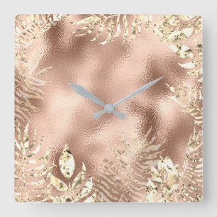 Champaigne Goldpalmblatt-Metall erröten dünn Quadratische Wanduhr