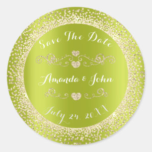 Champaigne Green Gold Glitzer Save the Date Herz Runder Aufkleber
