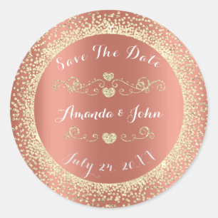 Champaigne Rose Gold Glitzer Save the Date Herz Runder Aufkleber