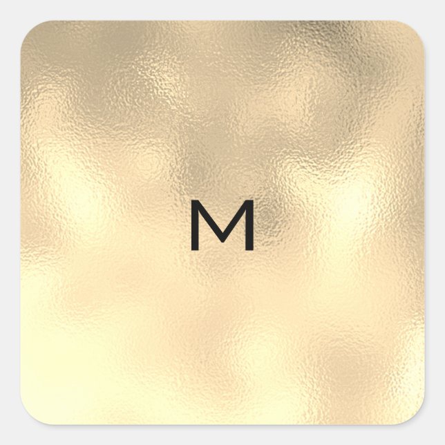 Champaigne Sepia Gold Metal Minimal Monogram UAWG Quadratischer Aufkleber (Vorderseite)