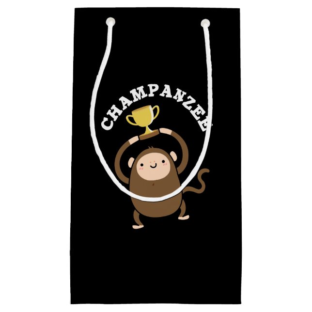 Champanzee Funny Champion Chimpanzee Pun Dark BG Kleine Geschenktüte (Vorderseite)