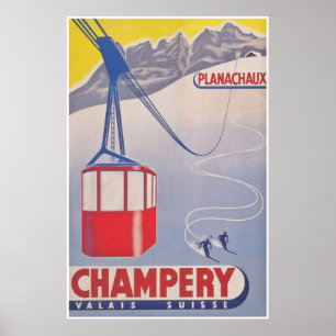 Champery Schweiz Vintage-Skiplakat Poster