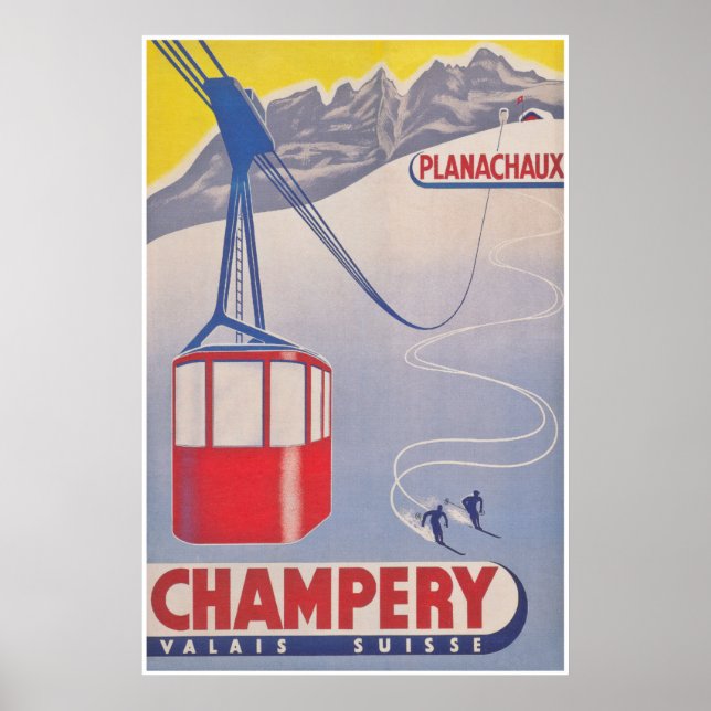 Champery Schweiz Vintages Skiposter Poster (Vorne)
