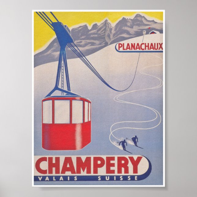 Champery Schweiz Vintages Skiposter Poster (Vorne)