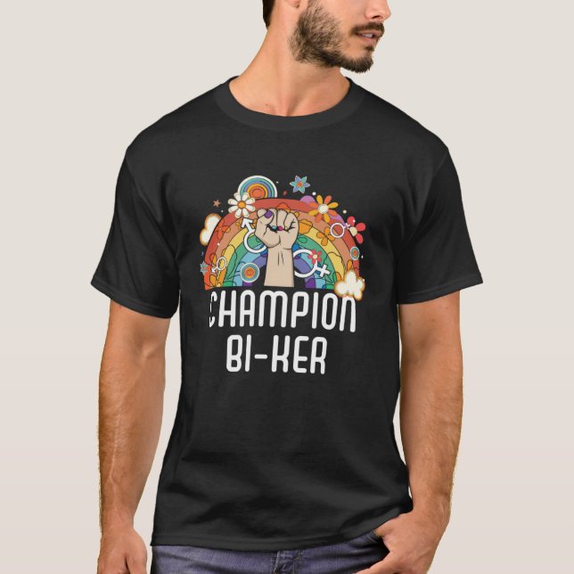 Champion Bi ker Bicycle Bisexual Rainbow Pride LGB T-Shirt (Vorderseite)