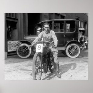 Champion-Motorradrennfahrer, 1922. Vintage-Foto Poster