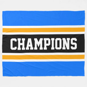 CHAMPIONS Fett Bright Blue Black Yellow Stripes Fleecedecke