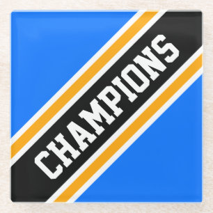 CHAMPIONS Schwarz-Blau Gelbe schlanke Streifen Glasuntersetzer