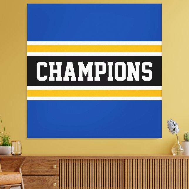 CHAMPIONS Sporty Bold Blue Black Yellow Stripes Leinwanddruck (Insitu (Wohnzimmer))