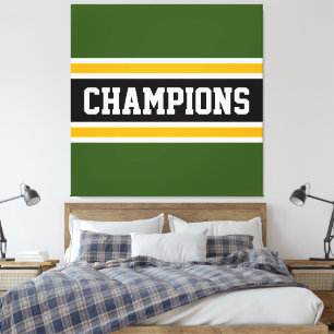 CHAMPIONS Sporty Bold Green Black Yellow Stripes Leinwanddruck
