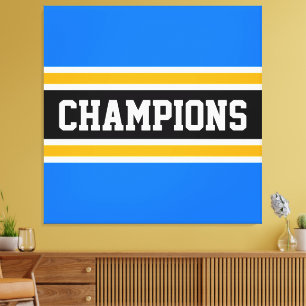 CHAMPIONS Sporty Bright Blue Black Yellow Stripes Leinwanddruck