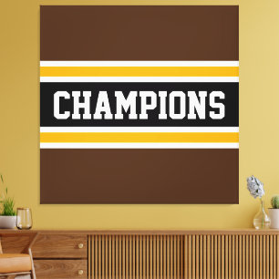 CHAMPIONS Sporty Brown Black Yellow Stripes Leinwanddruck