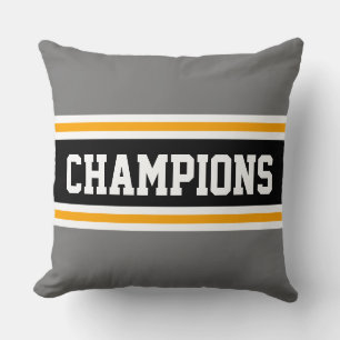 CHAMPIONS Sporty Fun Grau Schwarze Sportstreifen Kissen