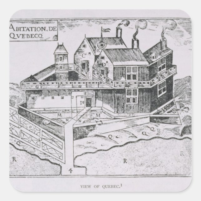 Champlain Sicht auf Quebec Quadratischer Aufkleber (Vorderseite)
