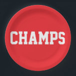 CHAMPS Fun Sporty White Text On Bright Red Pappteller<br><div class="desc">This sporty design features athletic CHAMPS white text against bright red background.   The colors and text in this design can be personalized.</div>
