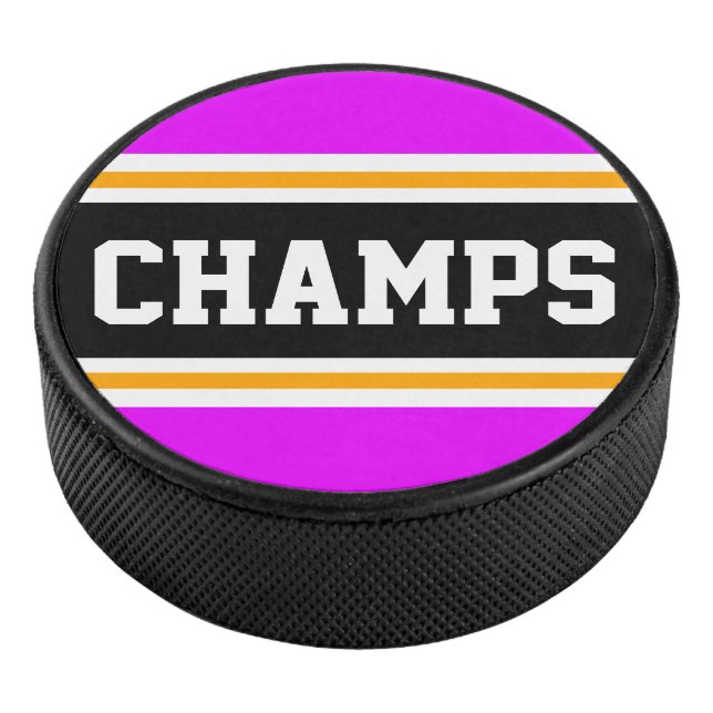 CHAMPS Spaß Hellrosa, schwarz-gelb Rennstreifen Eishockey Puck (3/4)