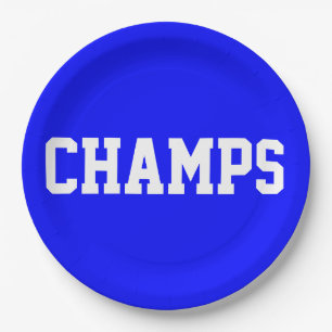 CHAMPS Spaß Sportlich Weiße Schrift Auf Hell König Pappteller