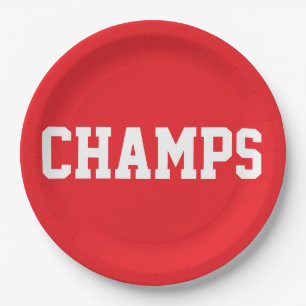 CHAMPS Spaß Sportlich Weiße Schrift auf Hellrot Pappteller