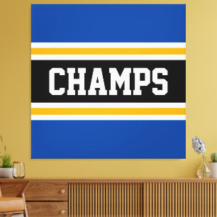 CHAMPS Sporty Blue Schwarz-weiß Gelbe Streifen Leinwanddruck