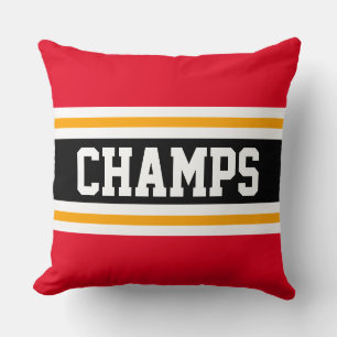 CHAMPS Sporty Bright Red Black Yellow Stripes Kissen