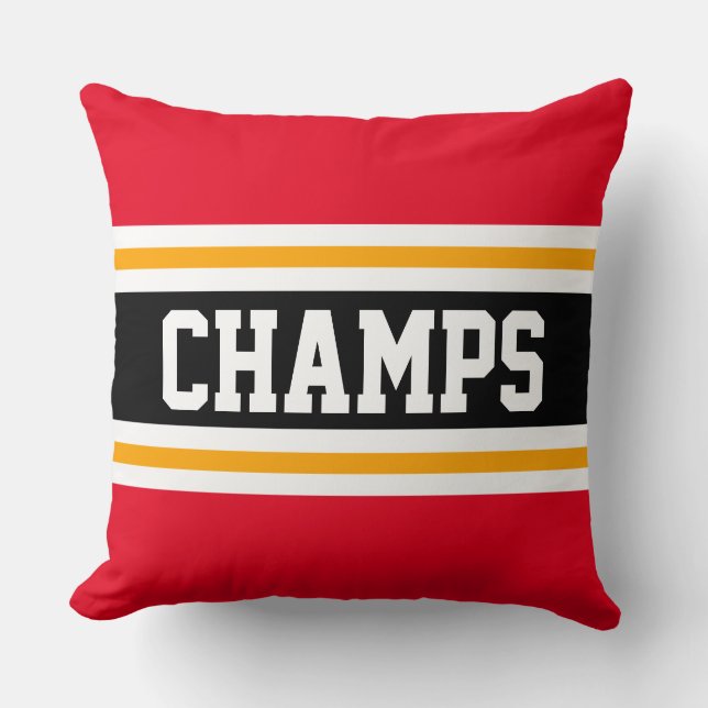 CHAMPS Sporty Bright Red Black Yellow Stripes Kissen (Vorderseite)