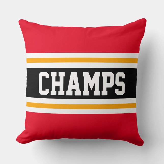CHAMPS Sporty Bright Red Black Yellow Stripes Kissen (Vorderseite)