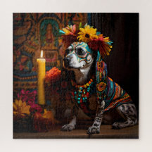 Chamuco Hund in einem Altar für den Tag der Toten