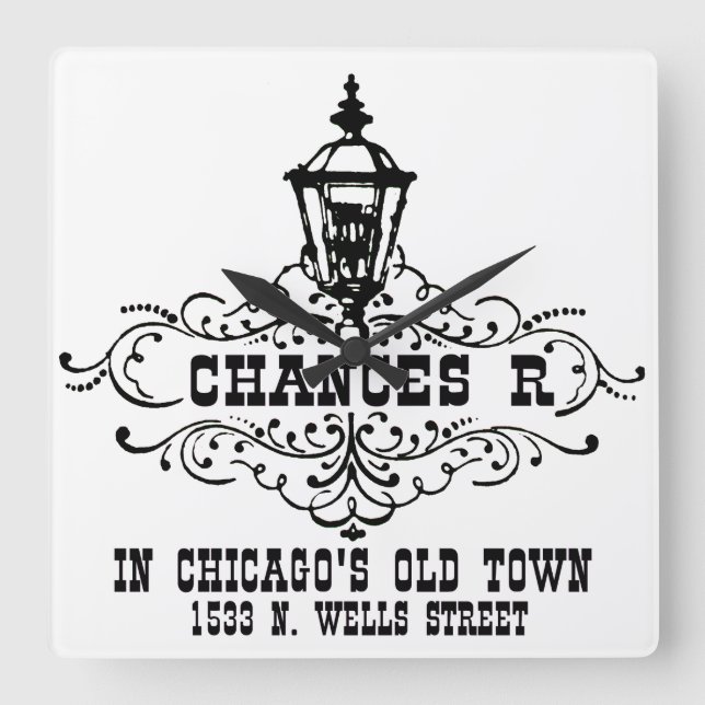 Chances R Restaurant, Chicago und Chicagoland Quadratische Wanduhr (Vorderseite)