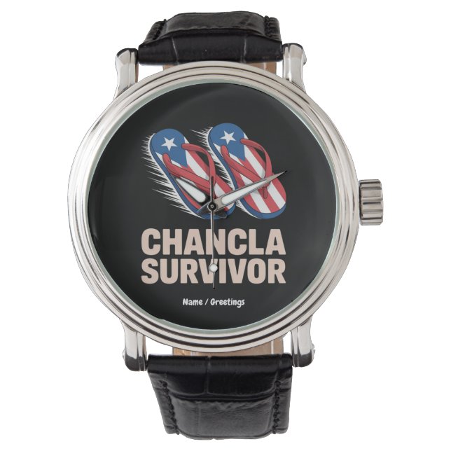 Chanclour Survivor Funny Puerto Rico Joke Gift Armbanduhr (Vorderseite)