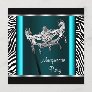 Chandelier Aquamarin Blue Zebra Masquerade Party Einladung