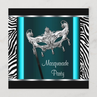 Chandelier Aquamarin Blue Zebra Masquerade Party Einladung