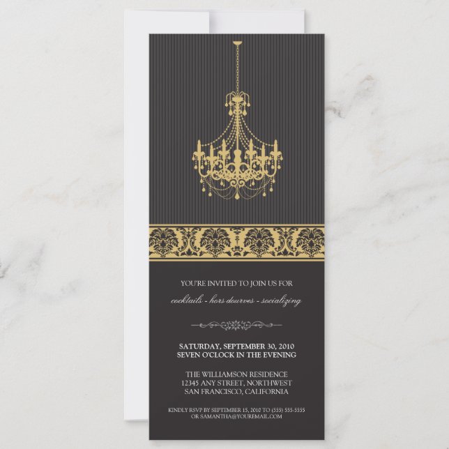 Chandelier Cocktail Party Invite (schwarz/gold) Einladung (Vorderseite)