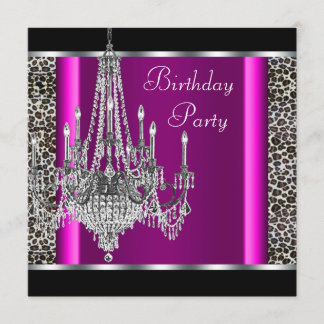 Chandelier Hot Pink Leopard Geburtstagsparty Einladung