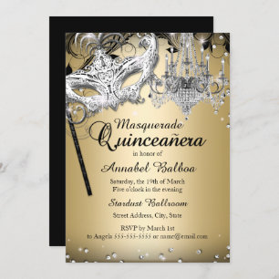 Chandelier Masquerade Gold Quinceanera Einladen Einladung