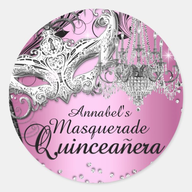 Chandelier Masquerade Pink Quinceanera Sticker (Vorderseite)