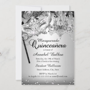 Chandelier Masquerade Silver Quinceanera Einladen Einladung