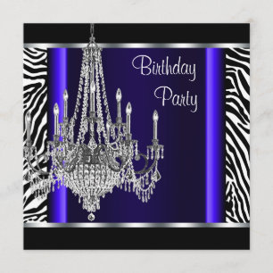 Chandelier Royal Blue Zebra Birthday Party Einladung