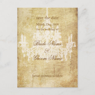 CHANDELIER Save the Date/VINTAGE IMITATE PARCHMENT Ankündigungspostkarte