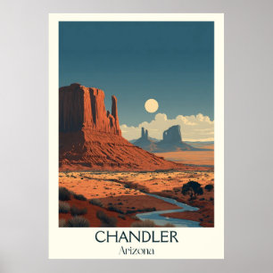 Chandler Arizona Retro Travel Poster   Vintage Rot