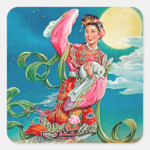 Chang'e 嫦娥, das zum Mond Mittler-Herbst Festiv Quadratischer Aufkleber