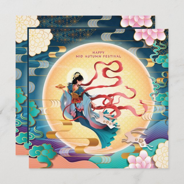 Chang'e auf dem Mond Mitte des Herbstes Einladung (Vorne/Hinten)