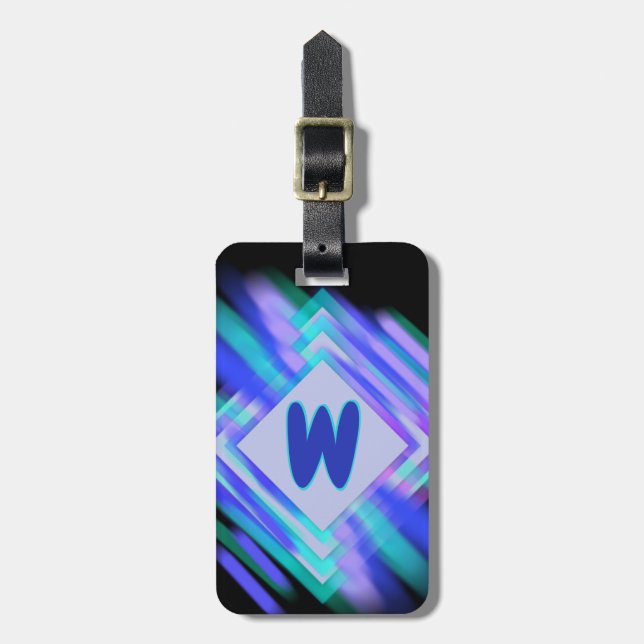 Change Initial, Soft Blue Aqua Diamonds Gepäckanhänger (Vorderseite vertikal)