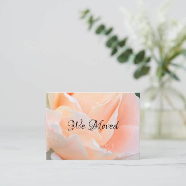 Change of Address Card – Elegant Peach Rose Floral Visitenkarte (Stehend Vorderseite)