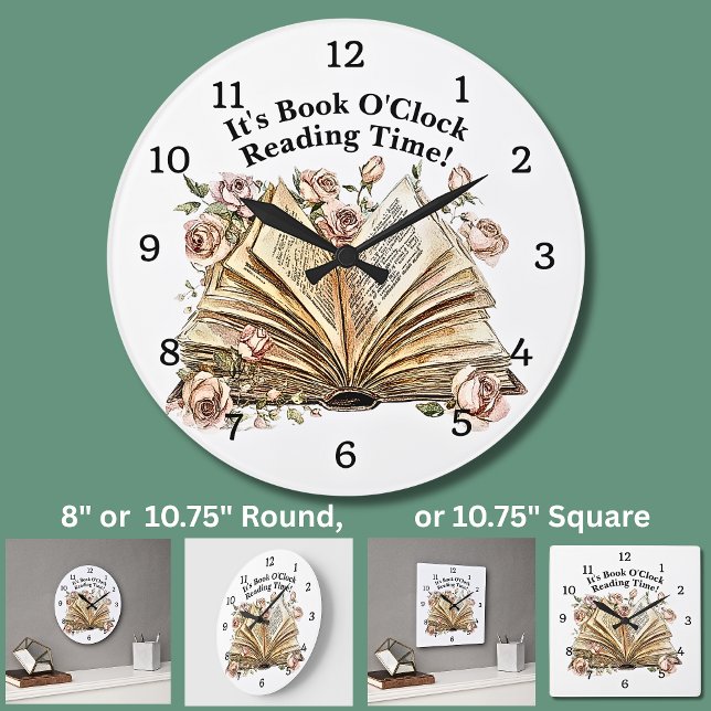 Change Text - It's Book O'Clock Reading Time Große Wanduhr (Von Creator hochgeladen)
