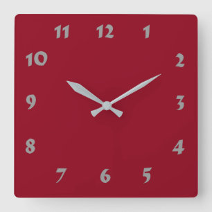 Changeable Numbered Dark Red Clock Quadratische Wanduhr