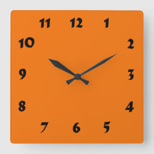 Changeable Numbered Orange Clock Quadratische Wanduhr