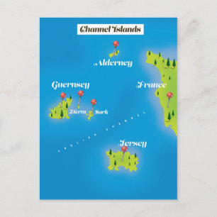 Channel Islands Map Poster. Postkarte