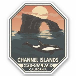 Channel Islands National Park Dolphin Retro Emblem Aufkleber
