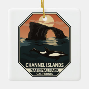 Channel Islands National Park Dolphin Retro Emblem Keramikornament