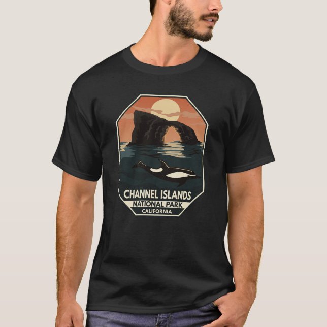 Channel Islands National Park Dolphin Retro Emblem T-Shirt (Vorderseite)